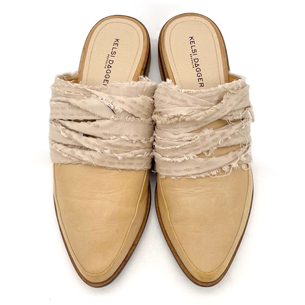 Kelsi Dagger Brooklyn Alder Mules Size 9 Tan Leather Pointed Toe Boho Slip On - Picture 6 of 15